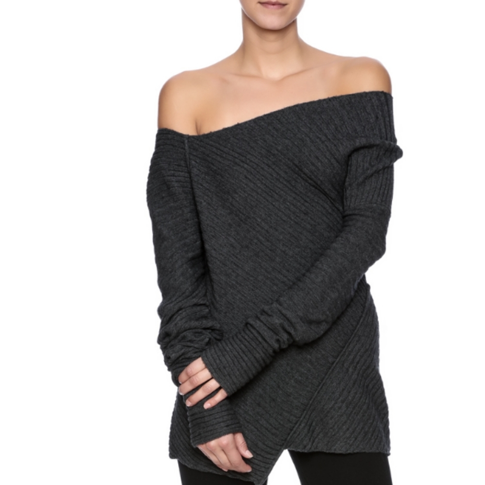Free People Love and Harmony Gray Ribbed Knit Sweater